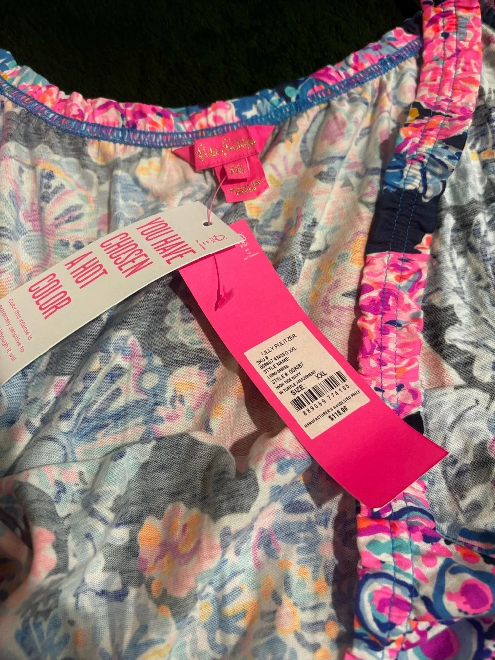 NWT Lilly Pulitzer Loro Dress XXL High Tide Navy Turtle Amazement Swing tiered